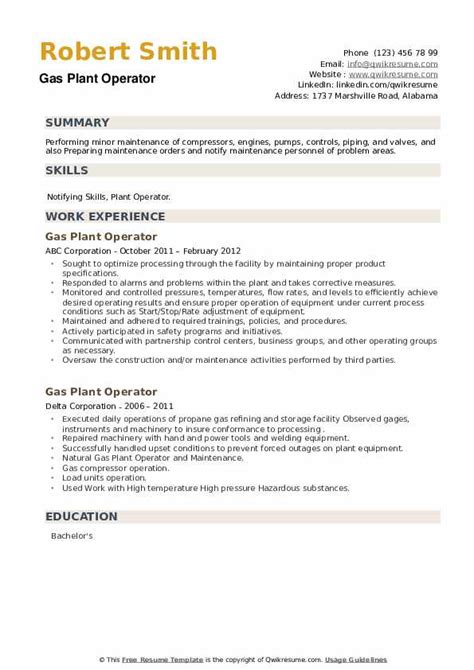 Gas Plant Operator Resume Examples .